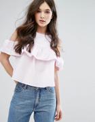 Qed London Frill Detail Stripe Top - Pink