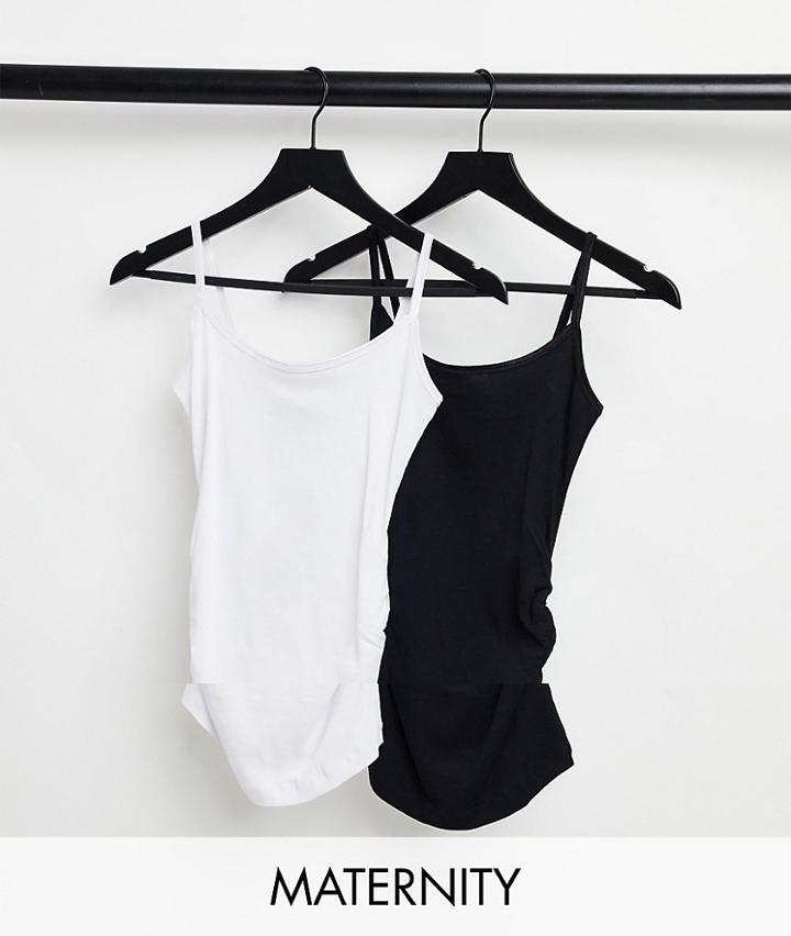 New Look Maternity 2-pack Spaghetti Strap Cami Tops In Black-white