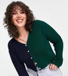 Daisy Street Plus 90s Color Block Knitted Cardigan Navy And Green-multi