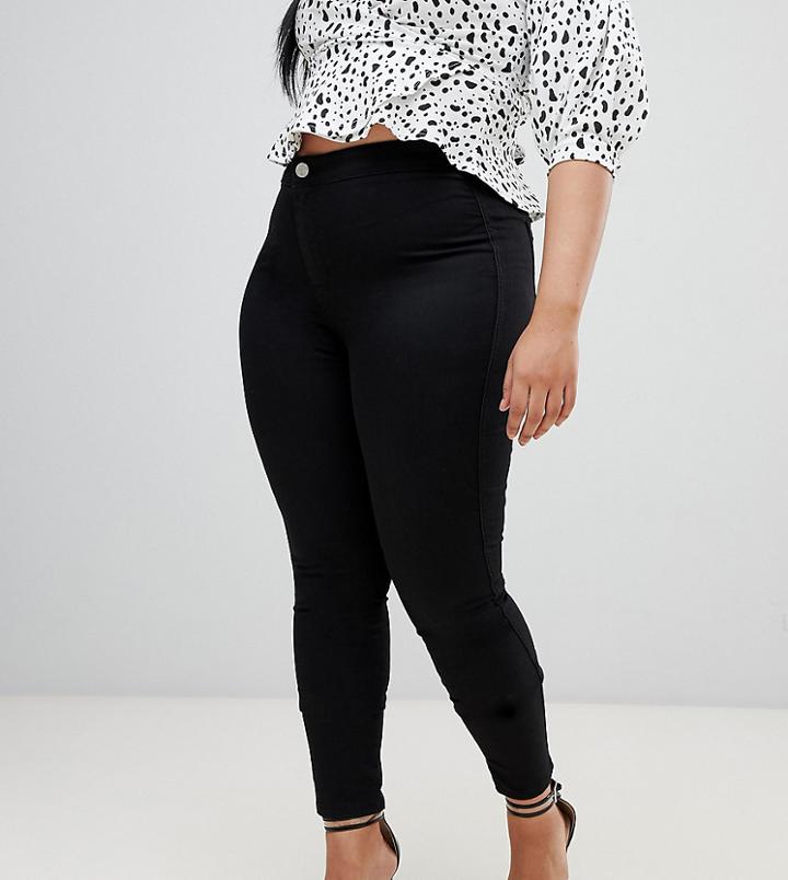 Asos Design Curve Rivington High Waist Denim Jeggings In Clean Black - Black