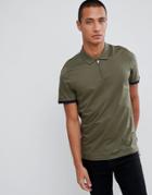 Ted Baker Zipped Polo Shirt With Stretch In Khaki - Green