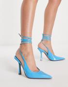 Asos Design Perry Tie Leg Flared High Heeled Shoes In Blue