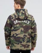 Jack & Jones Hooded Camo Parka With Back Print - Green