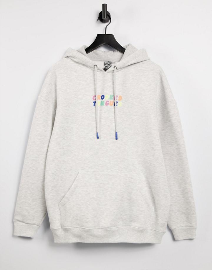 Crooked Tongues Super Oversized Hoodie With Logo In Ice Heather - Part Of A Set-grey