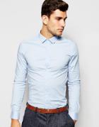 Asos Skinny Shirt In Light Blue With Long Sleeves - Blue