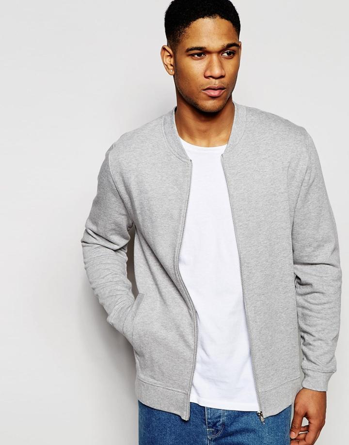 Asos Jersey Bomber Jacket In Gray Marl - Gray Marl