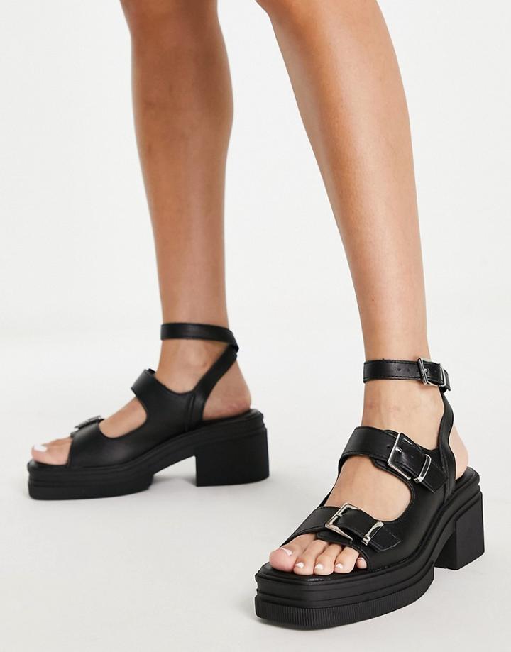 Asos Design Heston Chunky Mid Heel Sandals In Black
