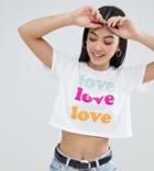 Asos Design Petite Crop T-shirt With Love Print - White