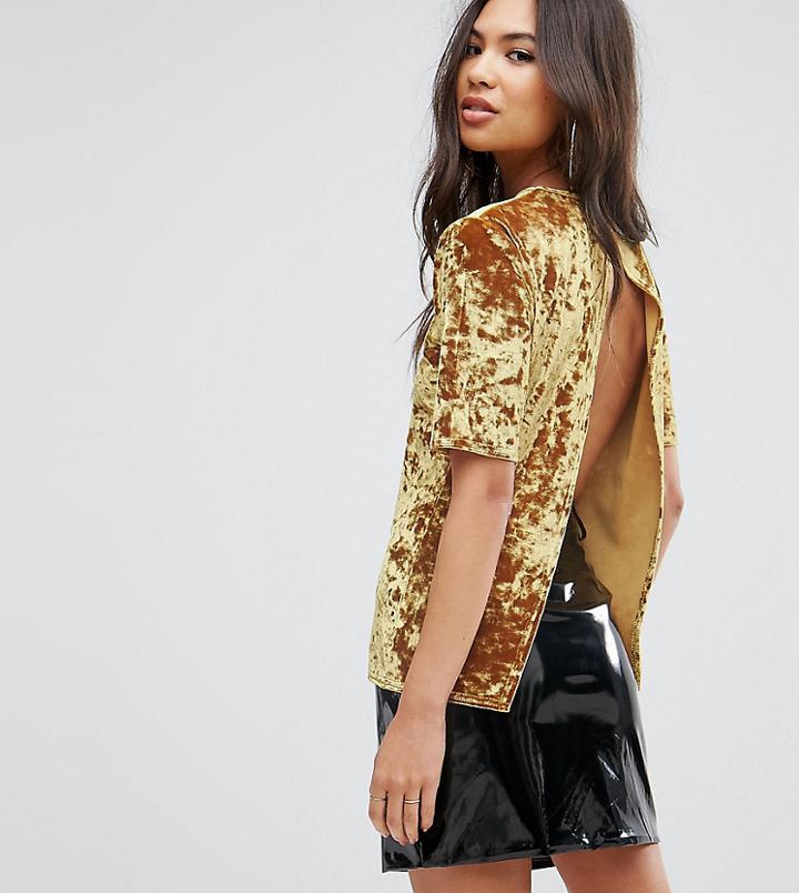 Prettylittlething Open Back Velvet T-shirt - Yellow
