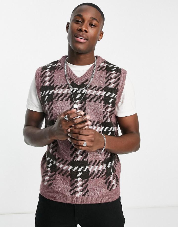 Jack & Jones Knit Vest In Tartan Check-gray