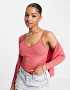 Miss Selfridge Two-piece Ribbed Cardigan And Cami Set In Clay-multi