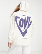 Topshop Love Print Hoodie In Ivory-white
