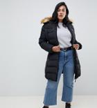 Lovedrobe Long Quilted Coat With Contrast Faux Fur Trim - Black