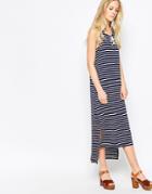 Brave Soul Striped Midi Dress With Tie Up Front