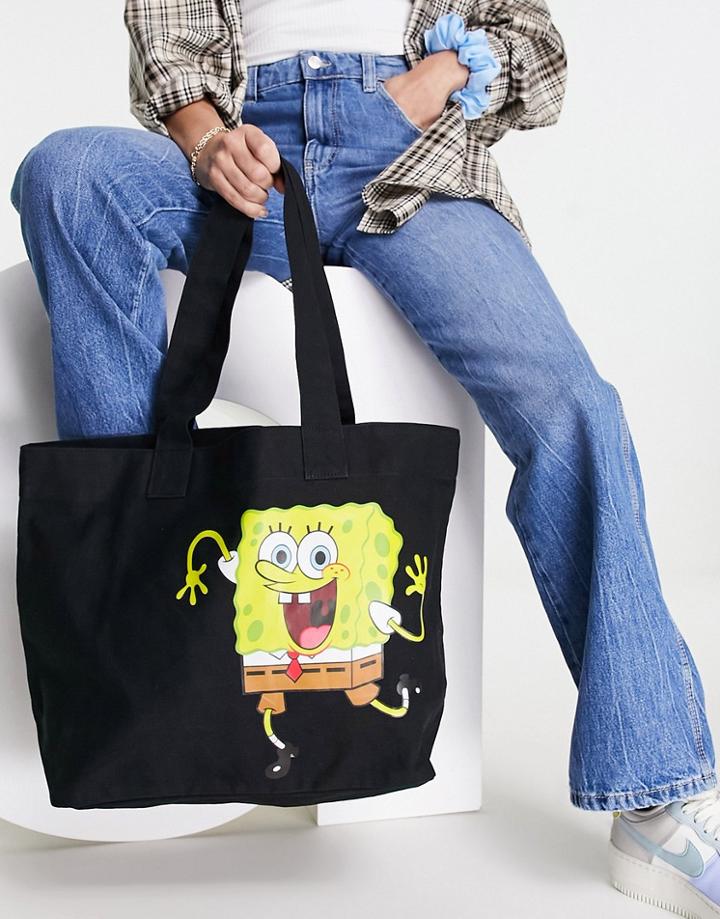 Asos Design Spongebob Oversized Shopper In Black