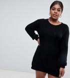 Missguided Plus Exclusive Plus Crew Neck Sweater Dress In Black - Black