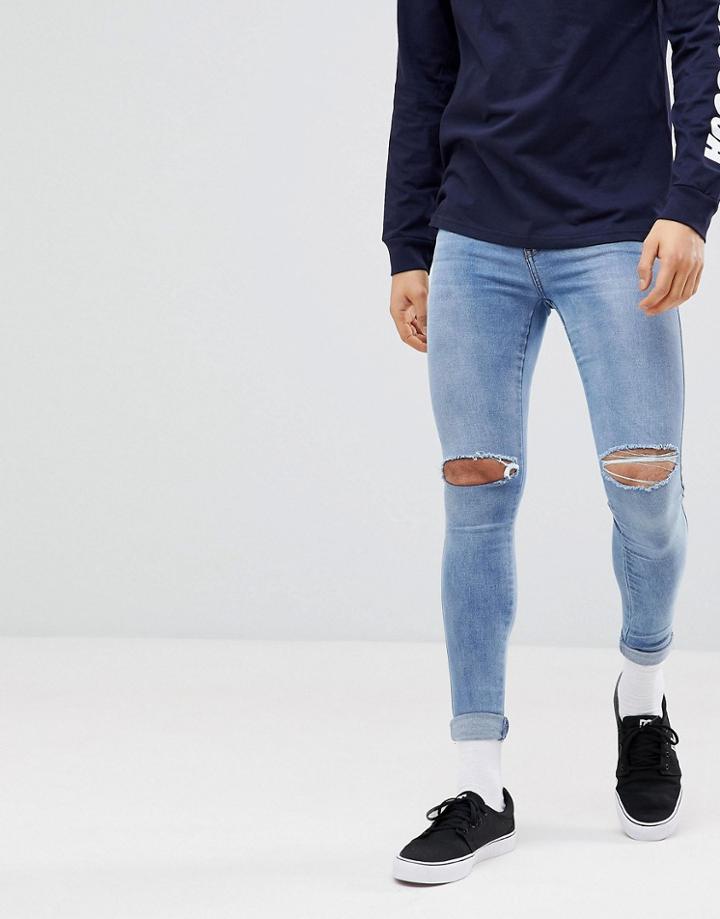 Dr Denim Dixy Light Stone Destroyed Extreme Super Skinny Jeans - Blue