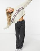 Kickers Cropped Sweater With Vintage Stripes And Front Logo In Wide Rib Knit-neutral