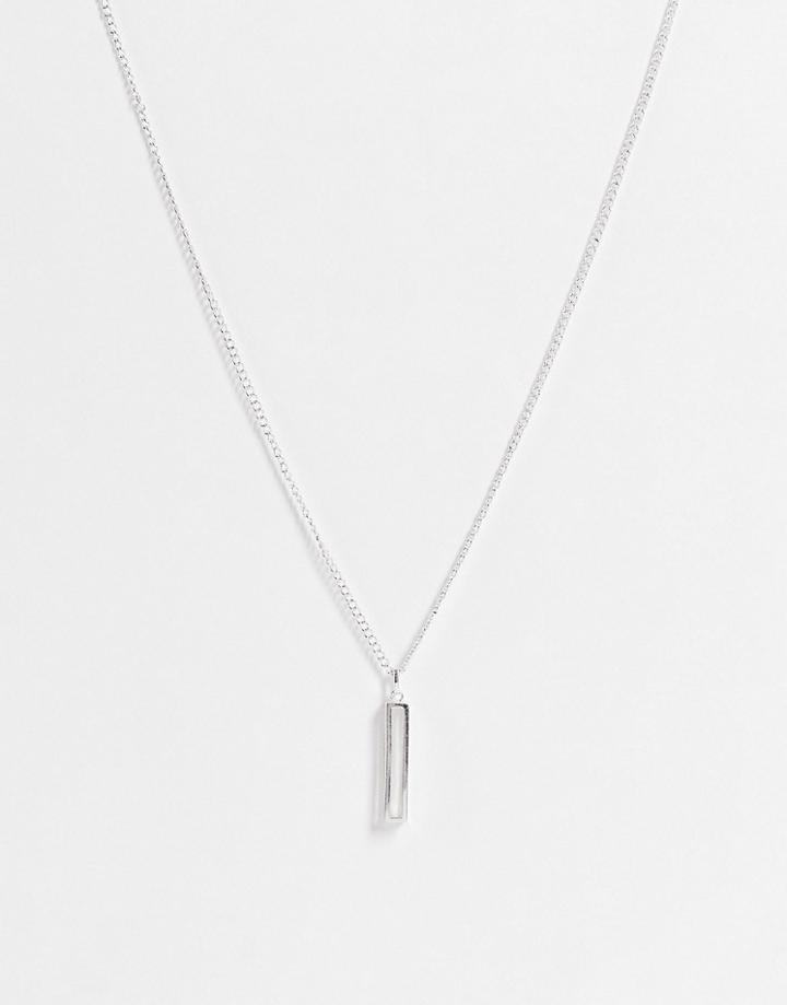 Asos Design Necklace With Bar Pendant In Silver Tone
