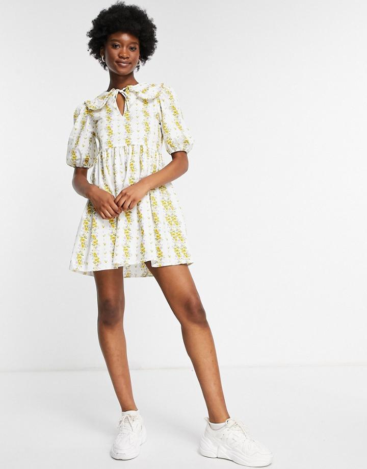 Miss Selfridge Collar Smock Dress In Ditsy Print-white