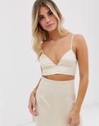In The Style X Fashion Influx Satin Crop Top In Cream - Cream