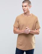 Selected Drop Hem Curved O Neck Sweat T-shirt - Tan