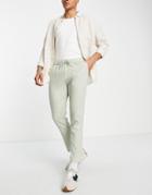 Asos Design Slim Linen Pants In Khaki-green