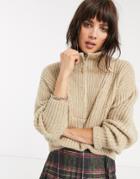 Asos Design Chunky Rib Sweater With Zip Detail-beige