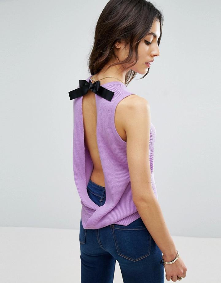 Asos Sleeveless Knitted Top With Contrast Tie - Pink