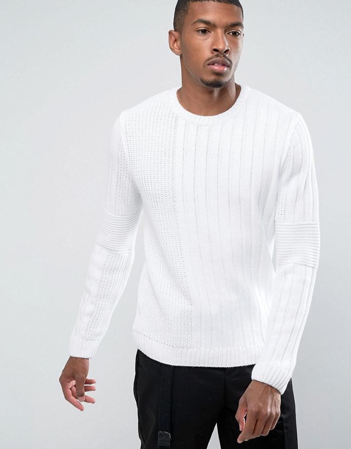 Asos Mixed Rib Textured Sweater In Ecru - Beige