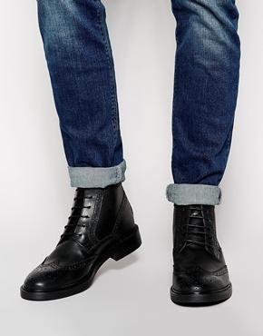 Base London Brocket Leather Brogue Boots - Black