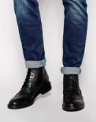 Base London Brocket Leather Brogue Boots - Black