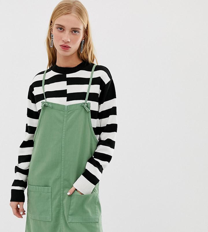 Monki Denim Overall Dress In Green