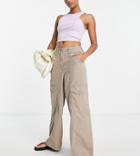 Topshop Petite High Waisted Cargo Pants With Utility Pockets In Taupe-neutral