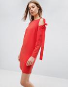 Asos Cold Shoulder Shift Dress With Bow Detail - Red