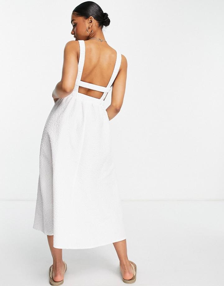 The Frolic Floral Textured Backless Midi Dress In White-pink
