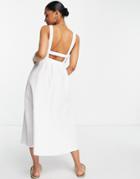 The Frolic Floral Textured Backless Midi Dress In White-pink