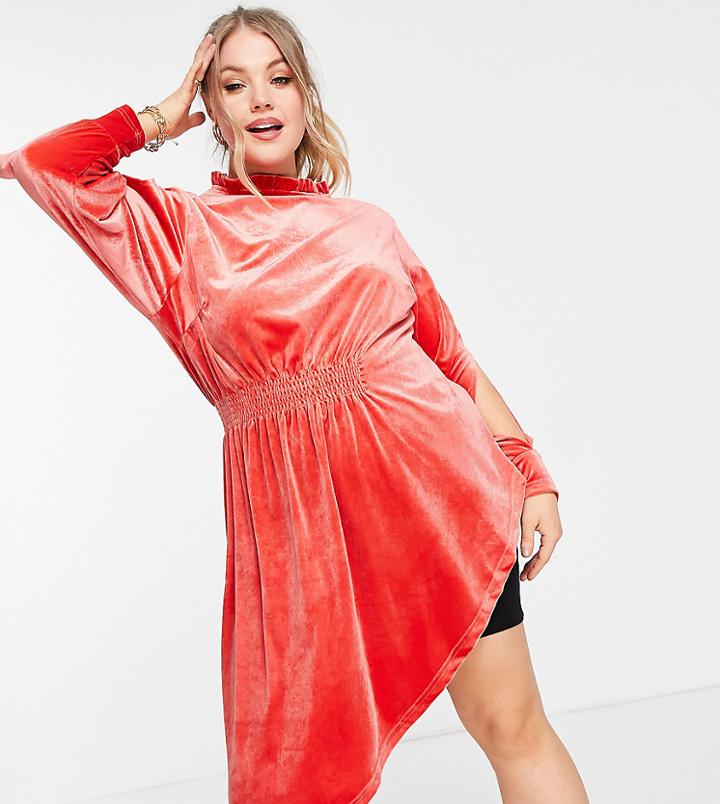 Simply Be Velvet Drape Top In Orange