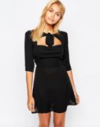 Love Bow Front Skater Dress With Open Bodice Detail - Black $33.00