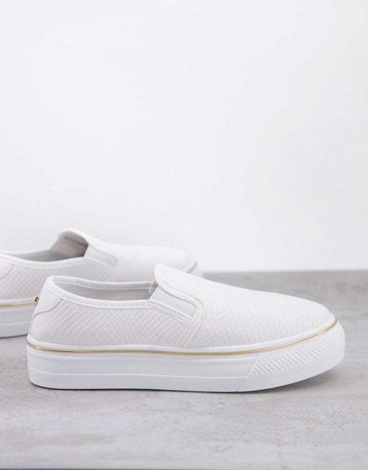Lipsy Moc Croc Flat Form Sneakers In White