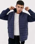 Selected Homme+ Quilted Jacket With Knitted Sleeves-navy
