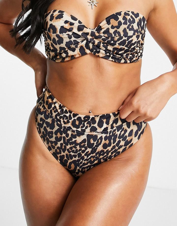 Lipsy High Waisted Bikini Bottoms In Leopard Print-multi