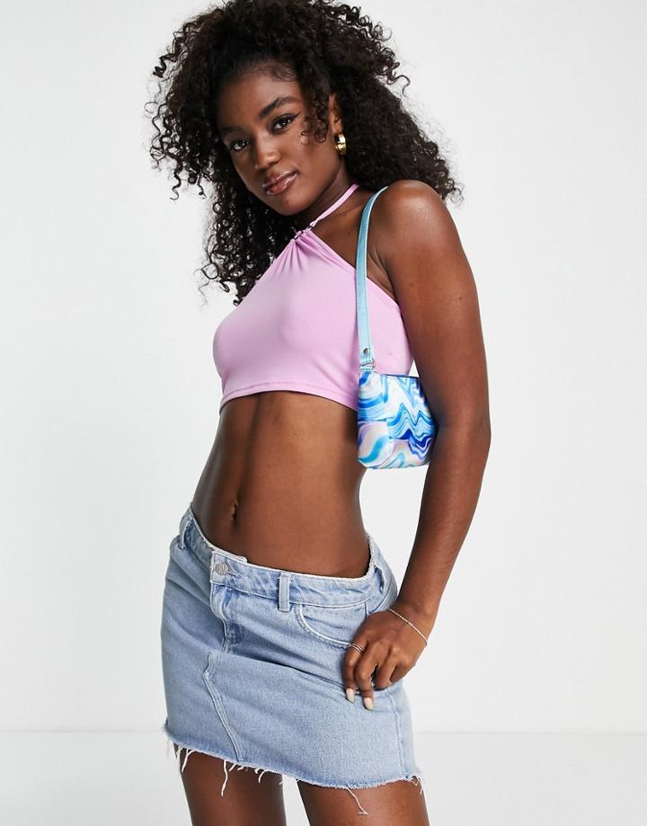 Stradivarius Y2k Halter Top With Heart Trim In Pink