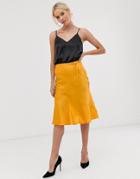 Unique21 Bias Cut Midi Skirt With Belt-yellow