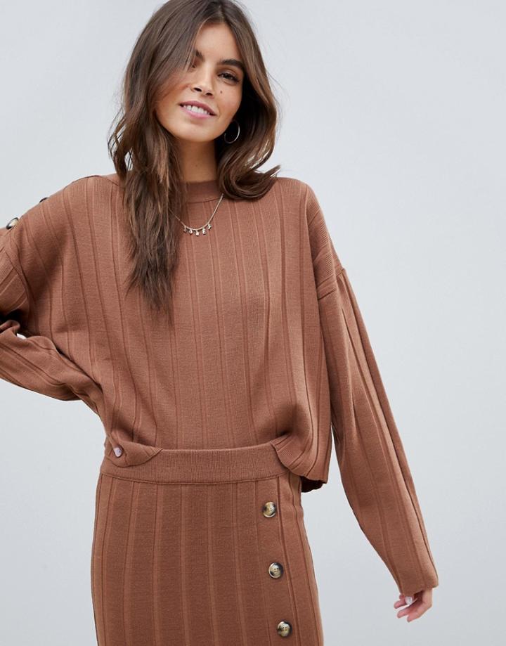 Asos Design Two-piece Sweater In Wide Rib With Buttons - Brown
