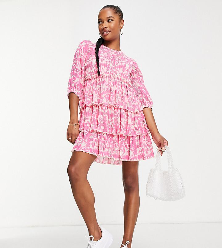 New Look Petite Tiered Smock Dress In Pink Floral