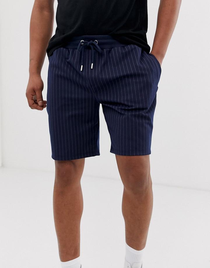 River Island Pinstripe Jersey Shorts In Navy