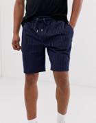 River Island Pinstripe Jersey Shorts In Navy