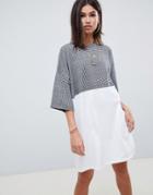Asos Design Check Mix Fabric T-shirt Dress-multi