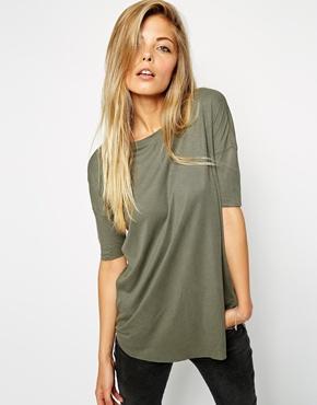Asos Rib Short Sleeve Top - Khaki